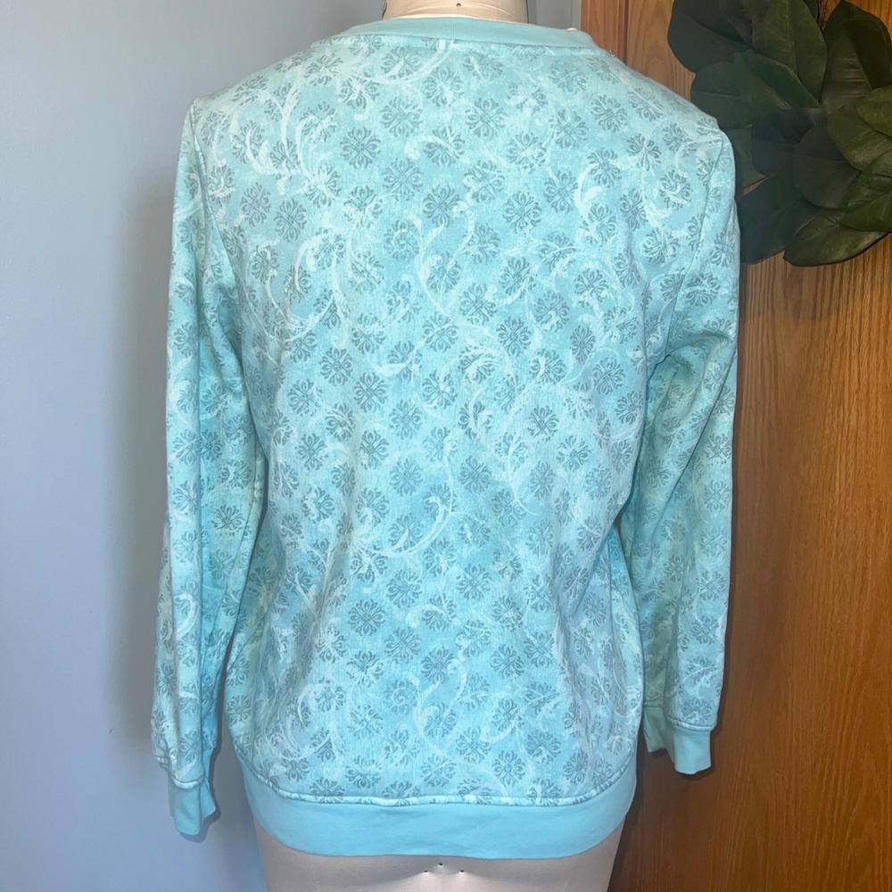 Breckenridge Turquoise Blue Paisley Feather Embroidered Crewneck Women's Small - Picture 2 of 6